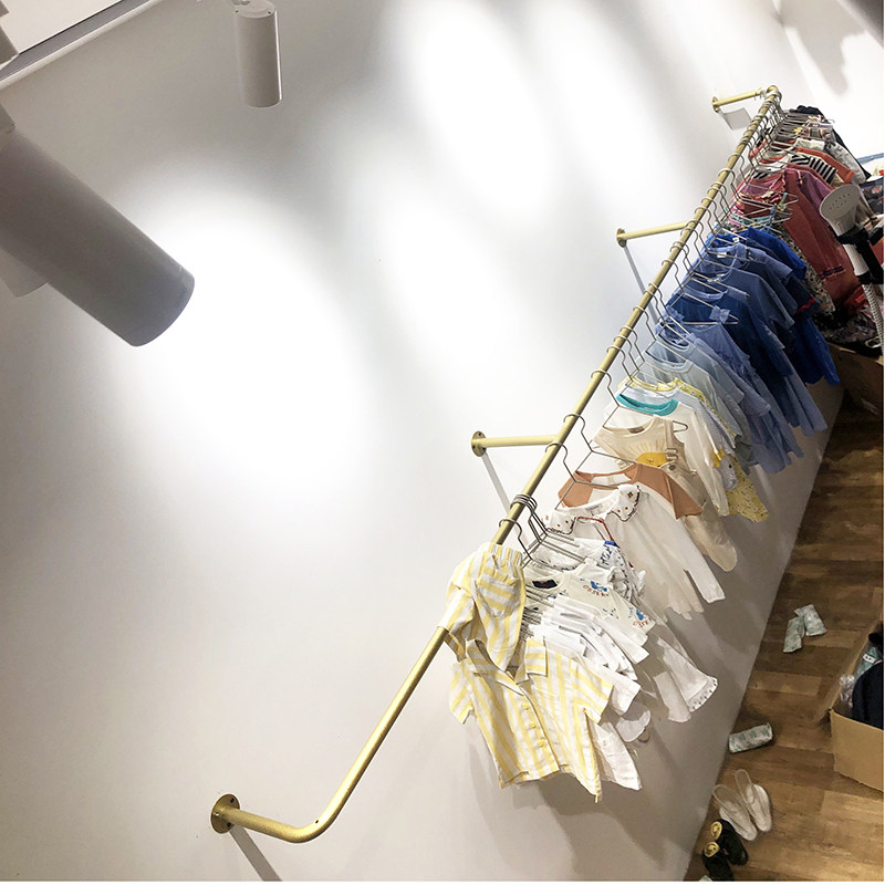 服装店展示架铁艺银色单杆服装架上墙U型壁挂架女装店货架童装架