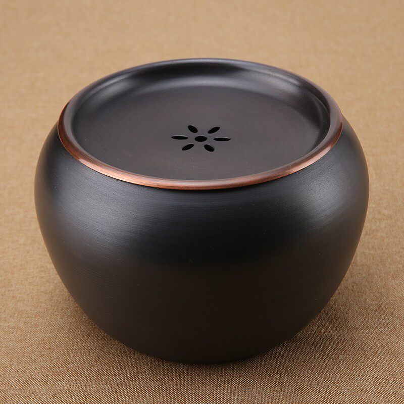 纯铜消毒锅铜茶洗复古水盂功夫茶茶杯洗铸铁带盖干泡茶台建水壶承