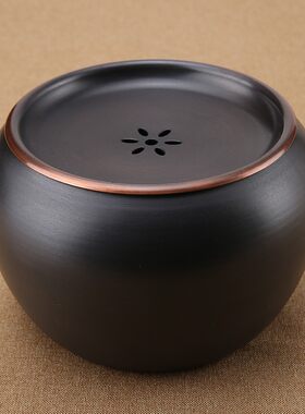 纯铜消毒锅铜茶洗复古水盂功夫茶茶杯洗铸铁带盖干泡茶台建水壶承