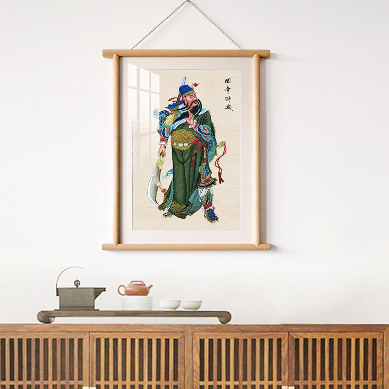 水墨宣言关公武财神像挂画入户玄装饰画吉祥招财墙画实木外框壁画