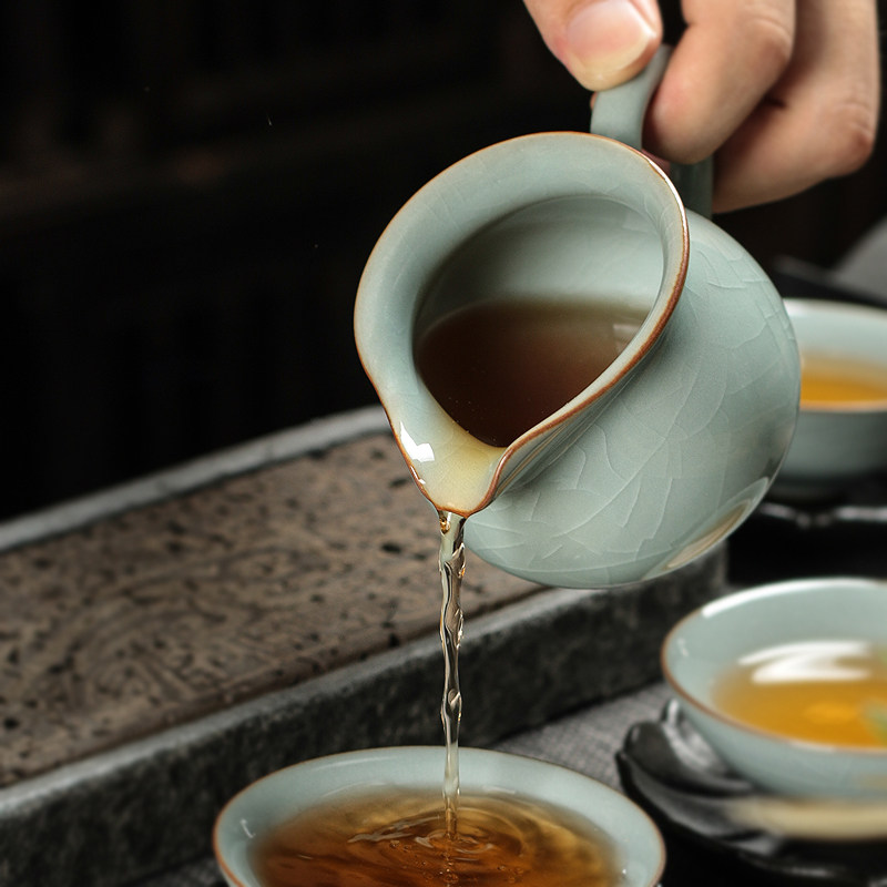 净隐青瓷三才盖碗功夫茶具套装家用茶杯整套哥窑冰裂开片简约茶道
