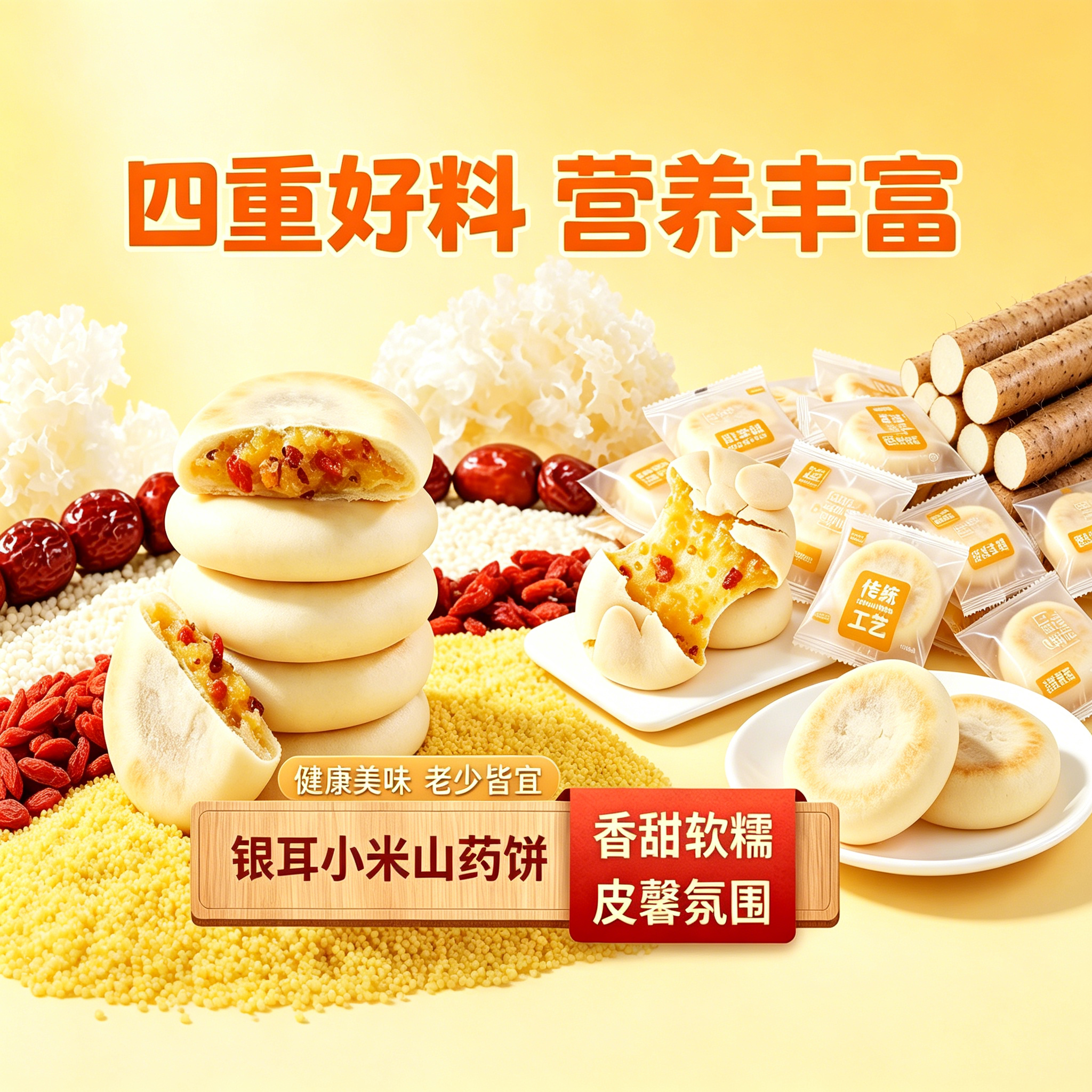 银耳小米山药饼皮薄馅多软糯拉丝代餐早餐办公传统零食糕点食品