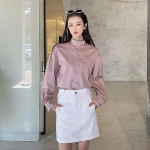阿玛施2026新款千金风白色春季上衣长袖立领女款衬衫530115