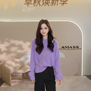 阿玛施新款时尚休闲套头花灰色毛衣百搭长袖针织衫5399761