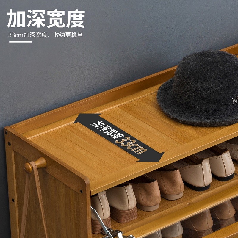 大容量实木鞋架家用多层设计 透明翻门鞋柜适用玄关与阳台收纳