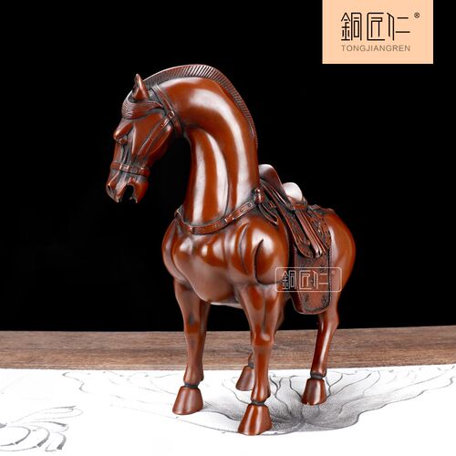 铜匠仁 紫铜唐马摆件 铜工艺品马到成功办公室装饰品创意开业礼品