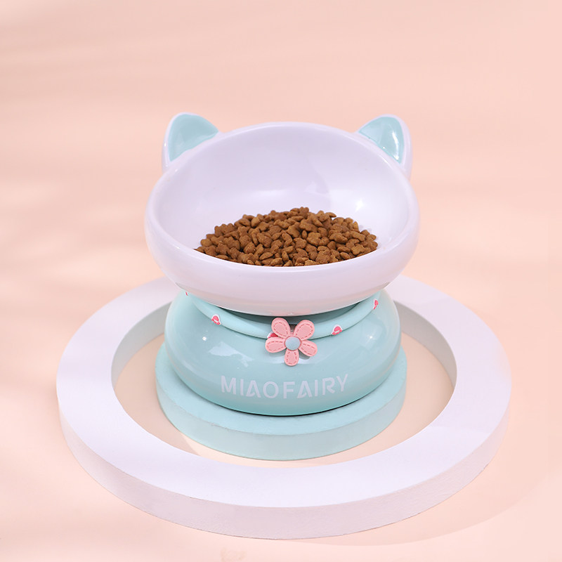 陶瓷猫碗防打翻保护颈椎高脚斜口可爱大号猫咪食盆饭碗宠物碗狗碗