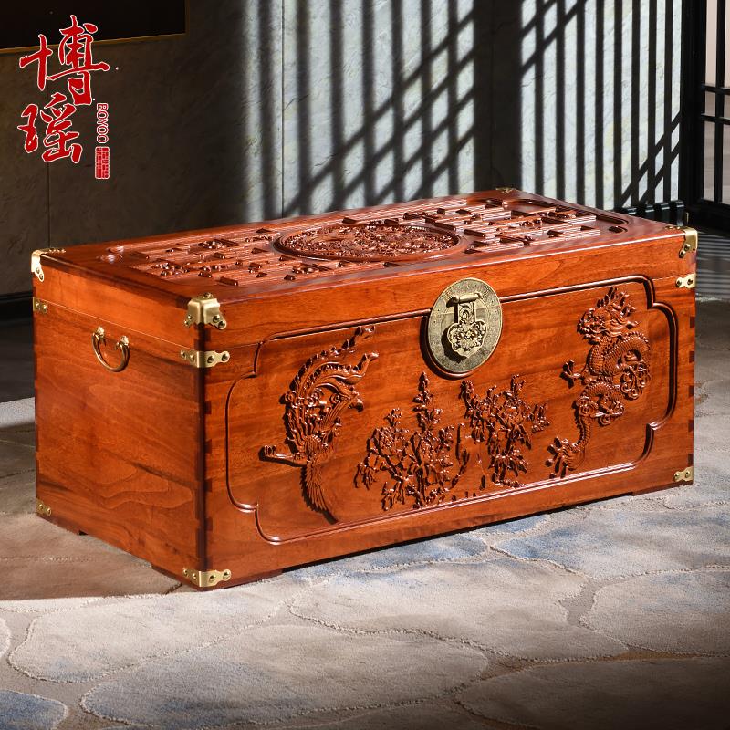 博瑶香樟木箱龙凤实木婚嫁书画嫁妆箱结婚收纳储物箱衣箱陪嫁箱子
