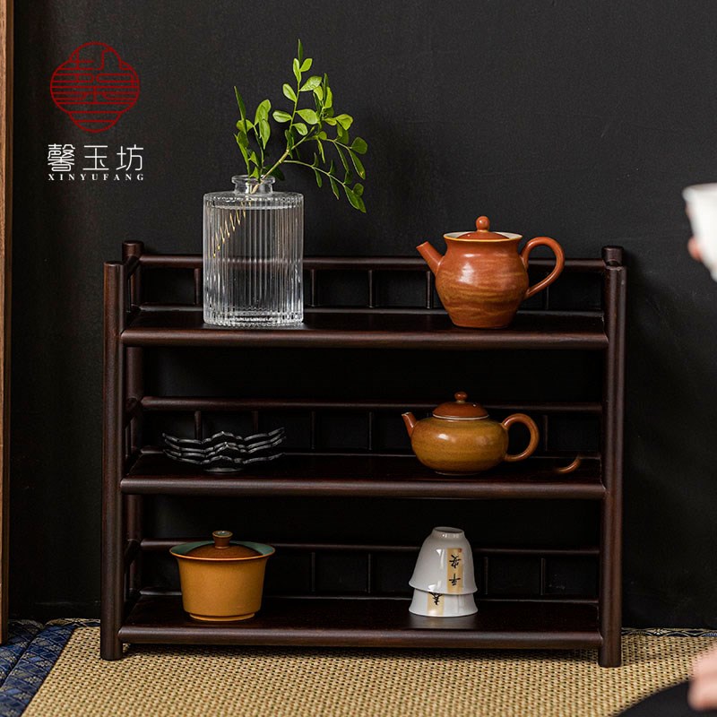 茶杯架子茶壶摆放架竹制茶具收纳架胡桃色桌面茶架茶叶罐置物架