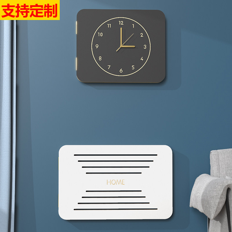 北欧配电闸箱装饰画带钟表轻奢竖版遮挡盖子创意实木挂件客厅定制