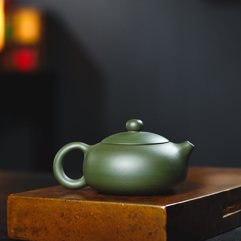 宜兴紫砂壶原矿绿泥描金鸟趣西施壶功夫茶壶茶具茶器220毫升球孔