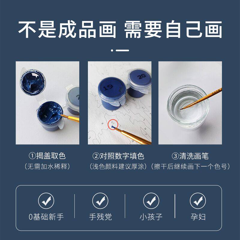 自油自画 diy数字油画 客厅风景花卉手绘填色油彩装饰画 江南烟雨