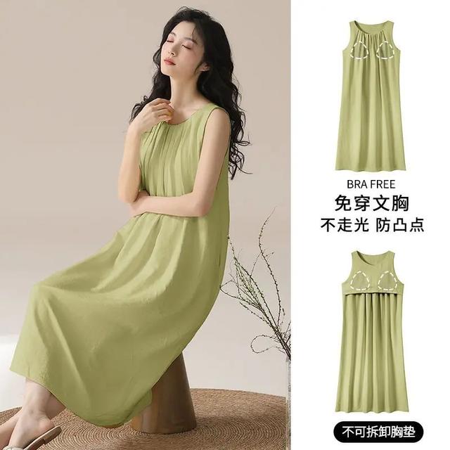 带胸垫凉感无袖背心吊带睡裙女夏季薄款简约休闲可外穿家居服睡衣图片