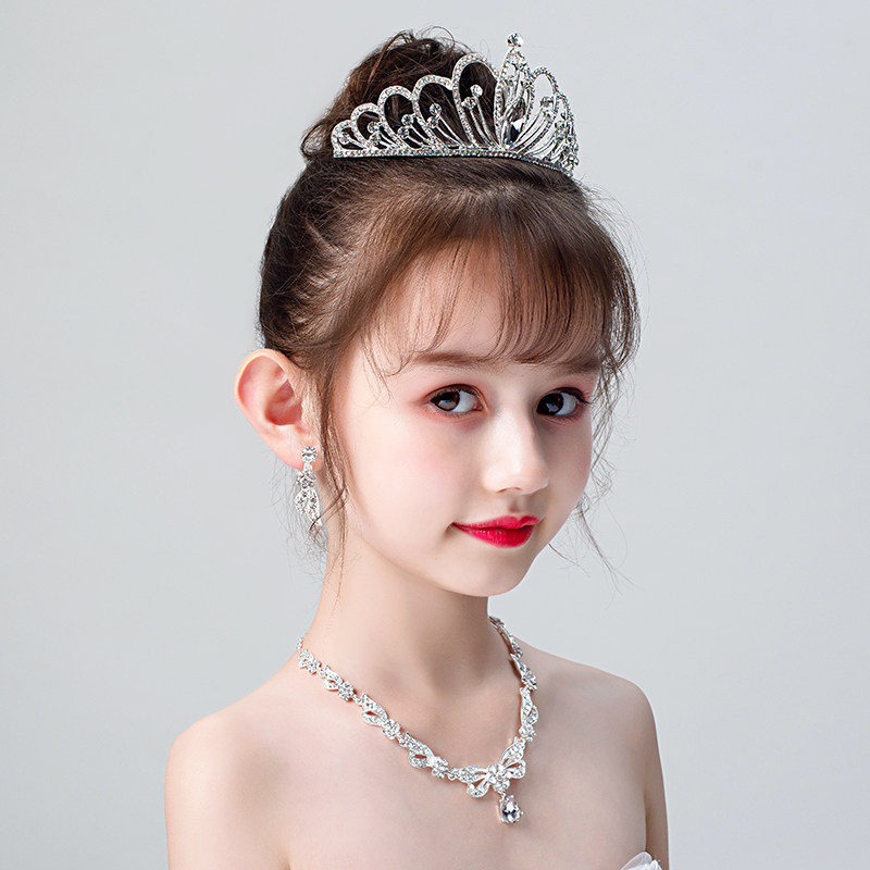 新款儿童演出舞台走秀头饰皇冠项链耳环套装女孩生日公主王冠发饰