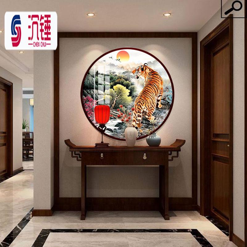老虎国画下山虎装饰画玄关招财客厅办公室上山虎镇宅新中式挂画