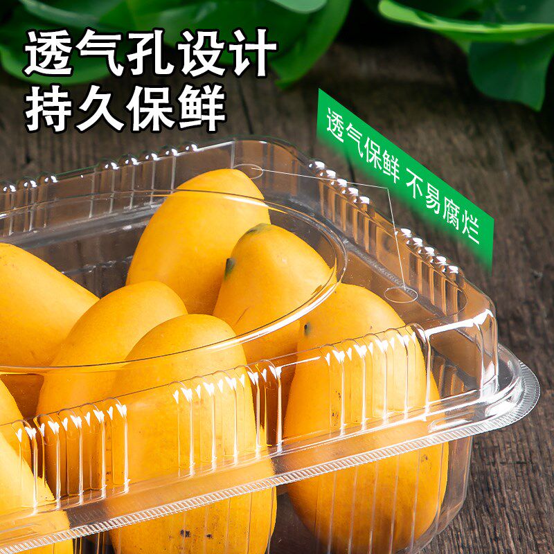 一次性水果包装盒2斤装长方形带盖透明塑料盒超市樱桃草莓打包盒
