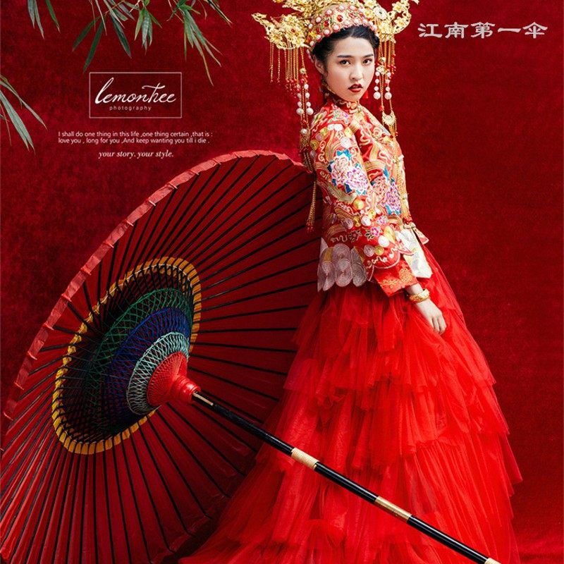 可拆卸大型婚纱摄影红棕黄色油纸别墅装饰户外茶道庭院野立日式伞