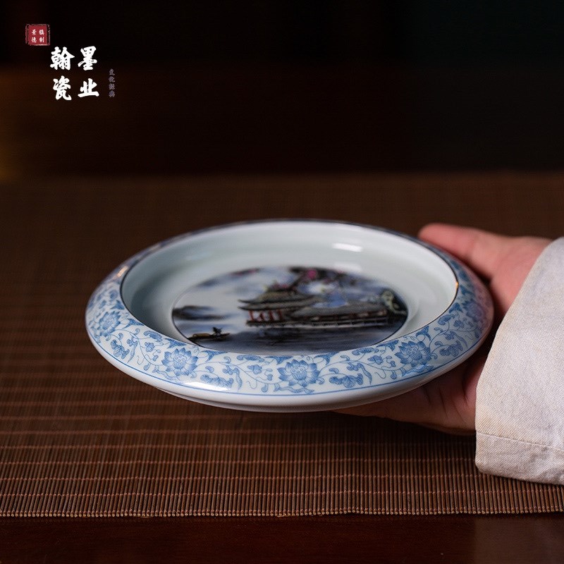 景德镇陶瓷仿古泥月落星辰壶承中式干泡台家用养壶盘茶壶壶托茶盘