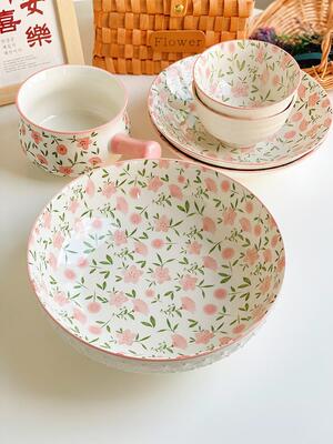 釉下彩陶瓷家用餐具汤盘面饭碗套装米饭碗菜盘小清新大汤碗耐高温