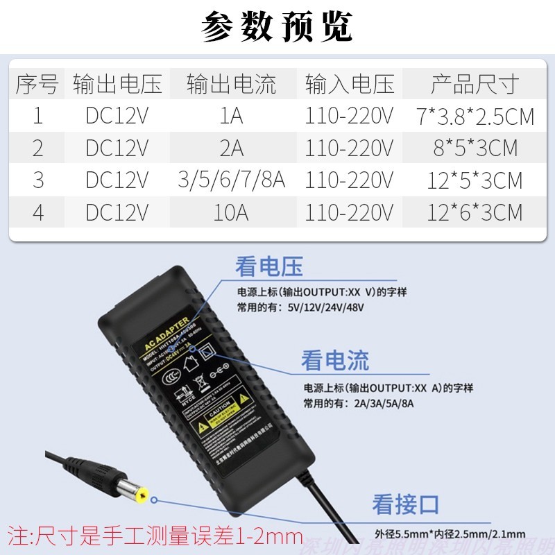 LED灯带开关电源模组灯条适配器220V转直流12V柜台变压器 60W 96W