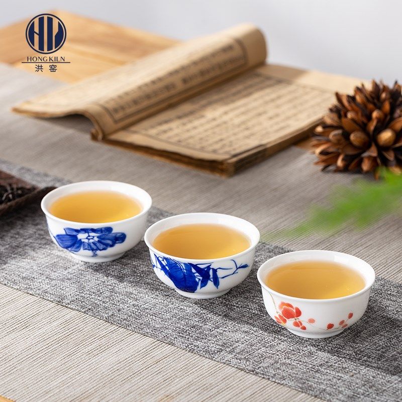 【逍遥闻香】洪窑手绘青花品茗杯釉下彩陶瓷主人杯闻香杯功夫茶具