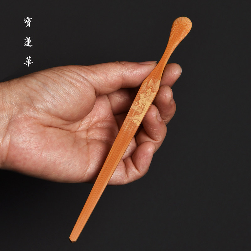 袁江手工留青竹刻茶拨 玉竹雕刻茶匙茶扒茶勺 把玩竹制茶道零配件