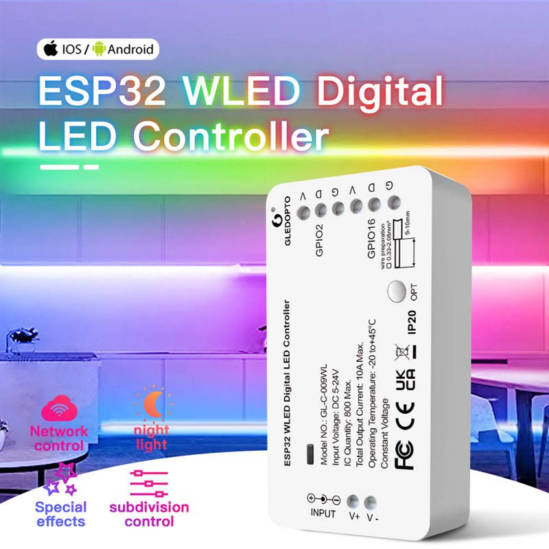 ESP32WLED控制器SPI可寻址灯带WS2811 2812B SK6812 SM16703 DIY