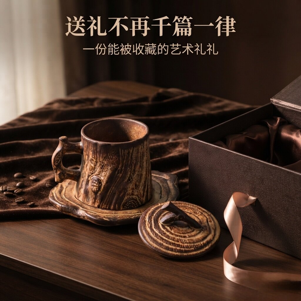 日式复古手工粗陶瓷马克杯带盖