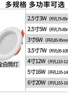 佛山照明嵌灯入天式LED筒灯钻孔9/12公分10cm过道花吊顶洞75筒灯/