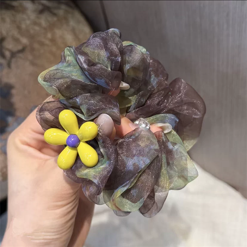 韩版黄色小花大肠发圈女百搭配饰