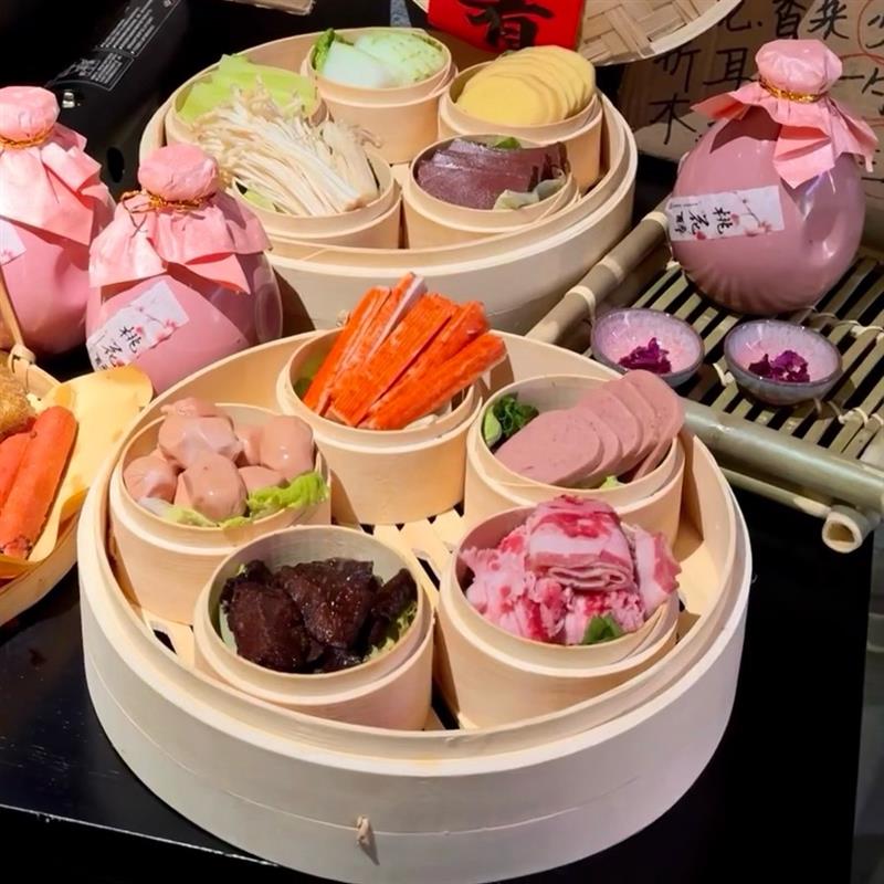 迷你小竹笼套装重庆市井老火锅店特色餐具现卤味拼盘子蒸笼屉卤菜