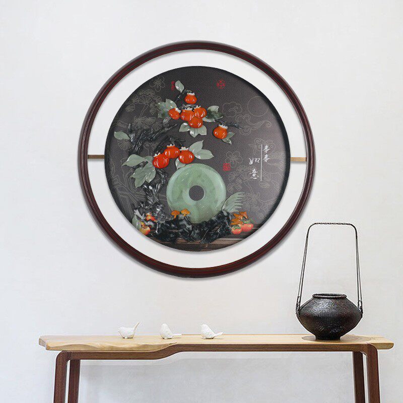 入户玄关装饰画客厅过道背景墙挂画3d立体浮雕玉雕新中式发光带灯
