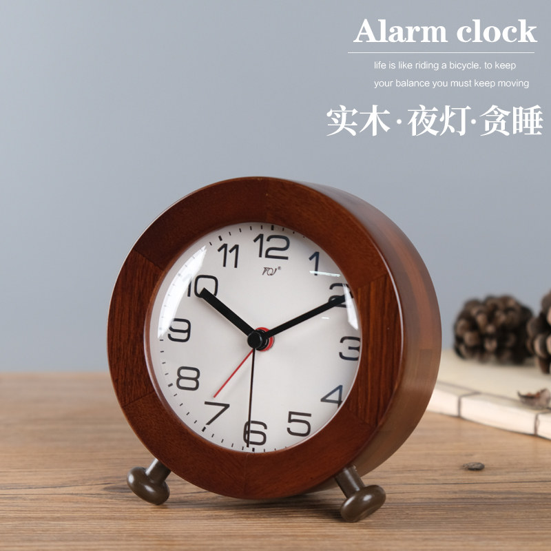 TQJ实木北欧风格闹钟床头座钟学生用静音桌面钟时尚台面时钟台钟