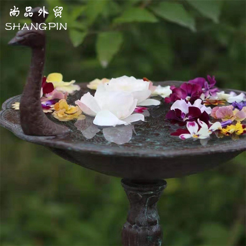 SHANGPIN复古做旧孔雀铸铁喂鸟器多肉花盆花园庭院花托装饰摆件
