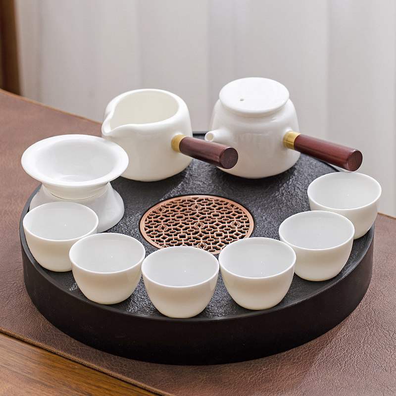 羊脂玉瓷功夫茶具套装茶壶茶杯茶盘整套家用办公客厅简约白瓷盖碗
