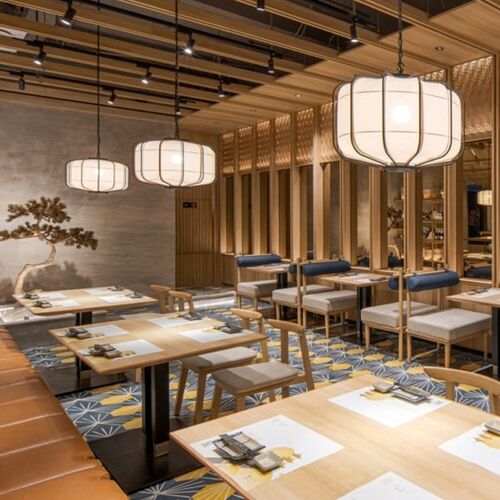 诧寂风日式复古茶室禅意火锅餐饮可移位摇臂带射吊金属灯具笼定制