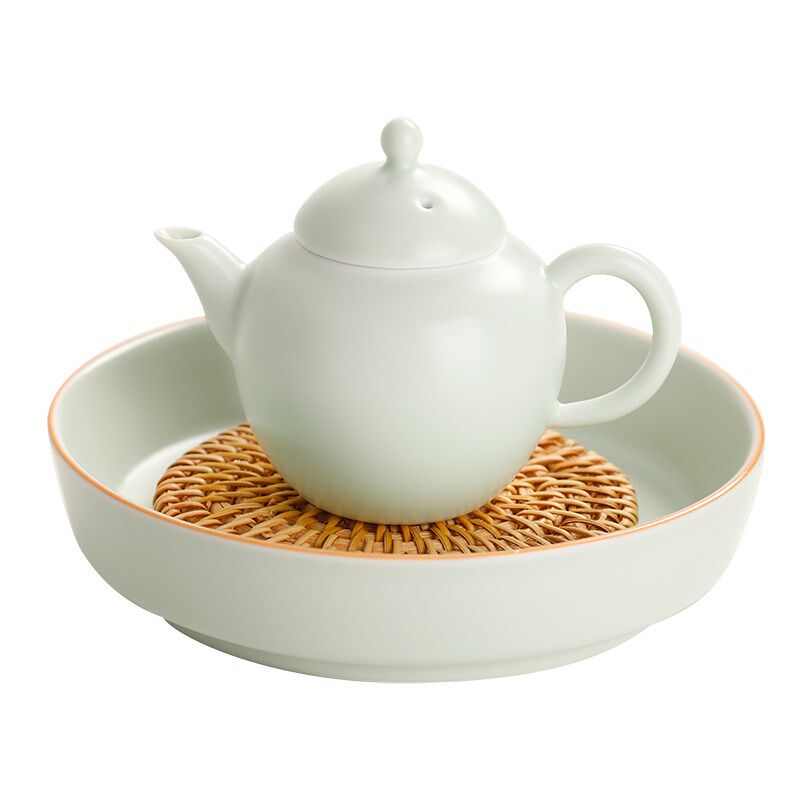 天青汝窑南瓜茶壶家用功夫茶具壶承 可养手工陶瓷茶壶小清新风格