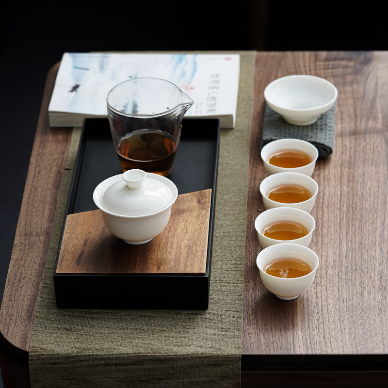 德化羊脂玉白瓷旅行茶具套装户外旅游便携玻璃快客杯盖碗logo定制