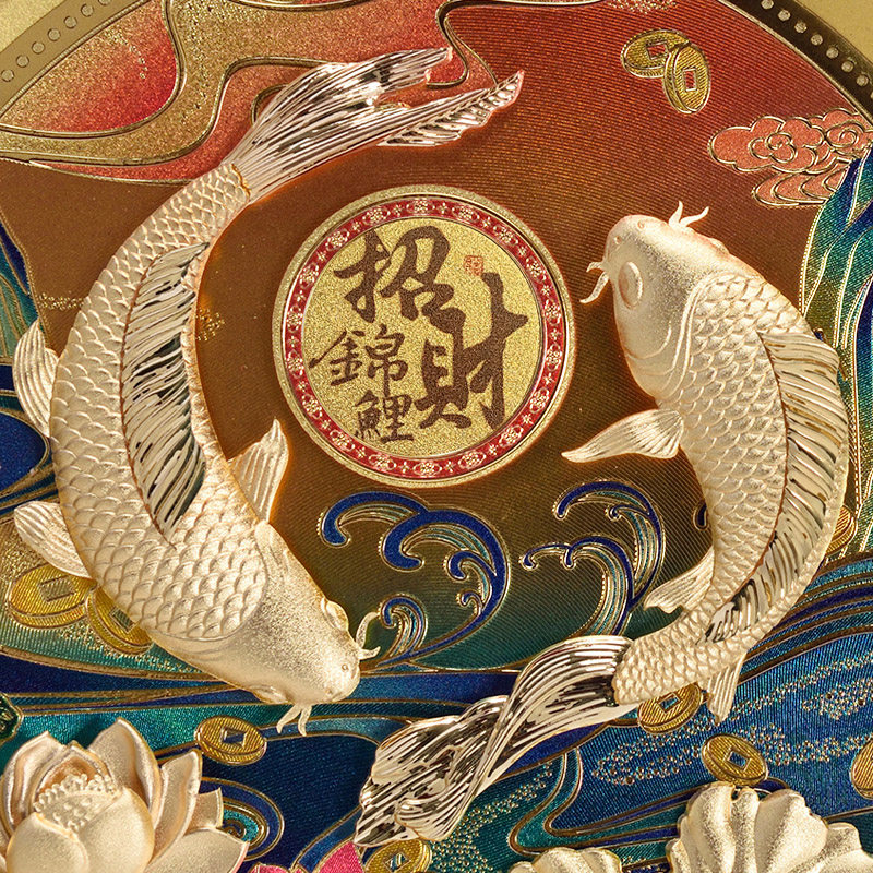 连年有余招财鱼摆件锦鲤客厅玄关装饰开业礼物乔迁新居礼品金箔画