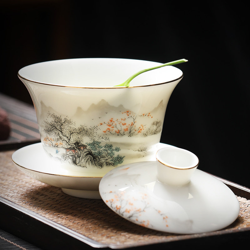 茶具套装功夫茶杯泡茶盖碗杯子青花高端茶壶德化办公室家用白玉瓷