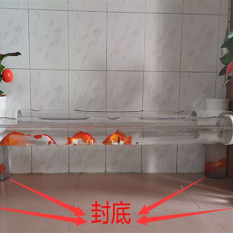 高透明110MM外径PC管养鱼茶几管道创意养鱼缸阳台水管养鱼缸送胶