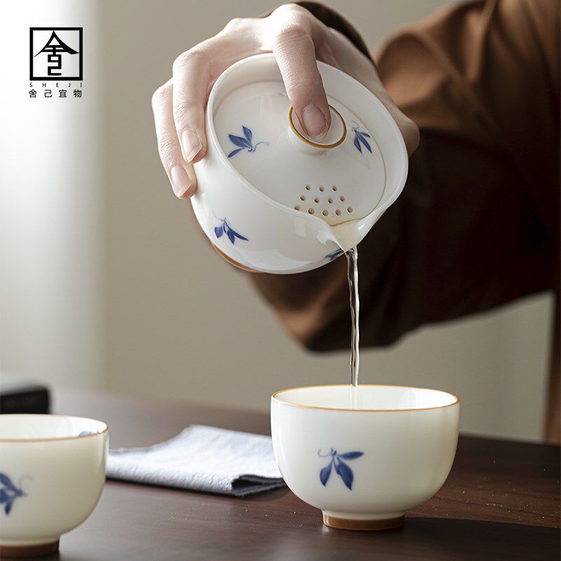 旅行茶具套装快客杯手绘蝴蝶兰花户外喝茶便携式一壶二杯泡茶器