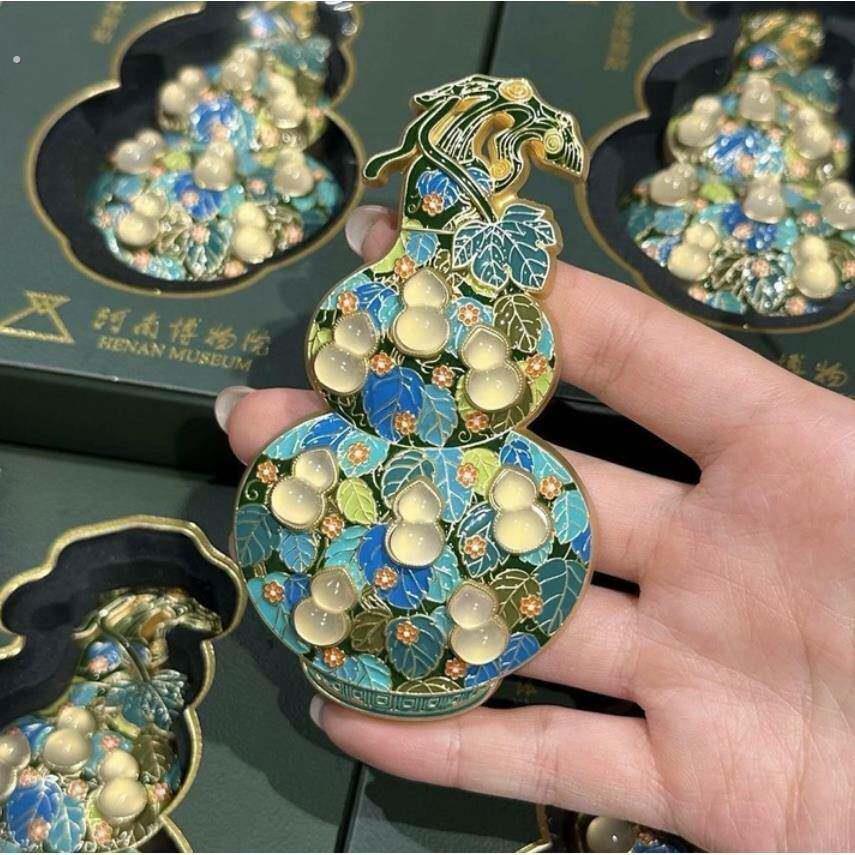 珐瑯镶玉葫芦冰箱贴河南博物馆文创河南博物院冰箱贴冰箱贴立体