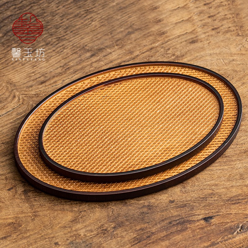 重竹仿席纹干泡茶盘椭圆形托盘一壶两杯茶托壶承茶奉功夫茶具茶台