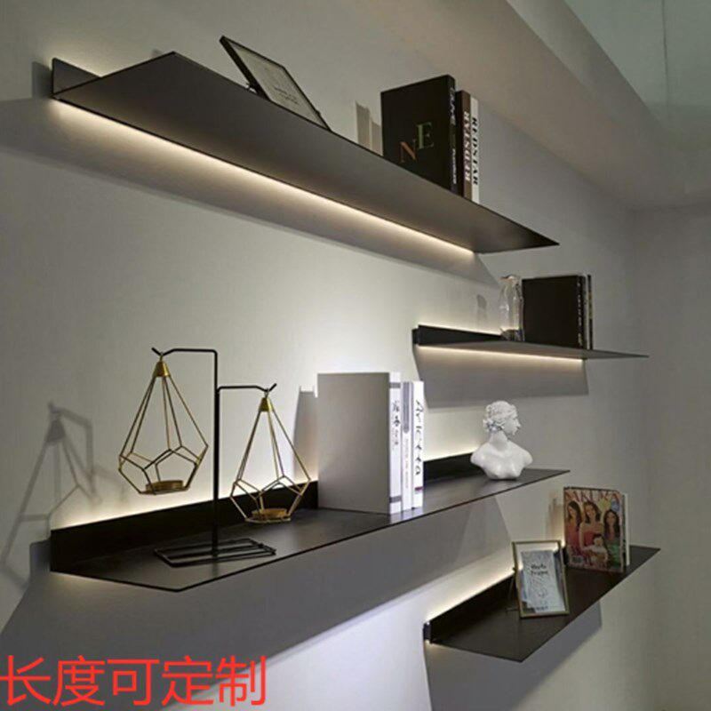 铝合金LED灯发光层板置物架 挂墙上创意带灯内置书酒架金属储隔板