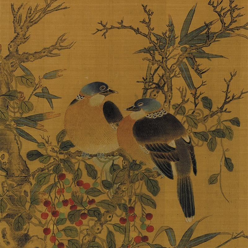 北宋 易元吉 果熟双禽图 宋画名家精品工笔花鸟动物国画高清微喷