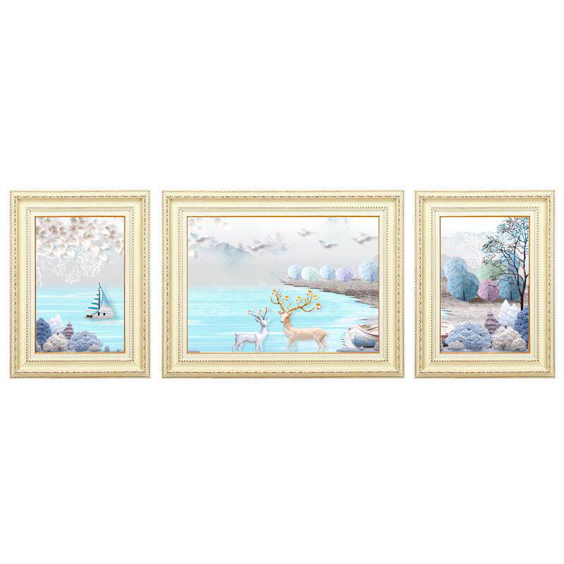 欧式客厅沙发背景墙装饰画简欧墙面装饰挂画帆船麋鹿三联画壁画
