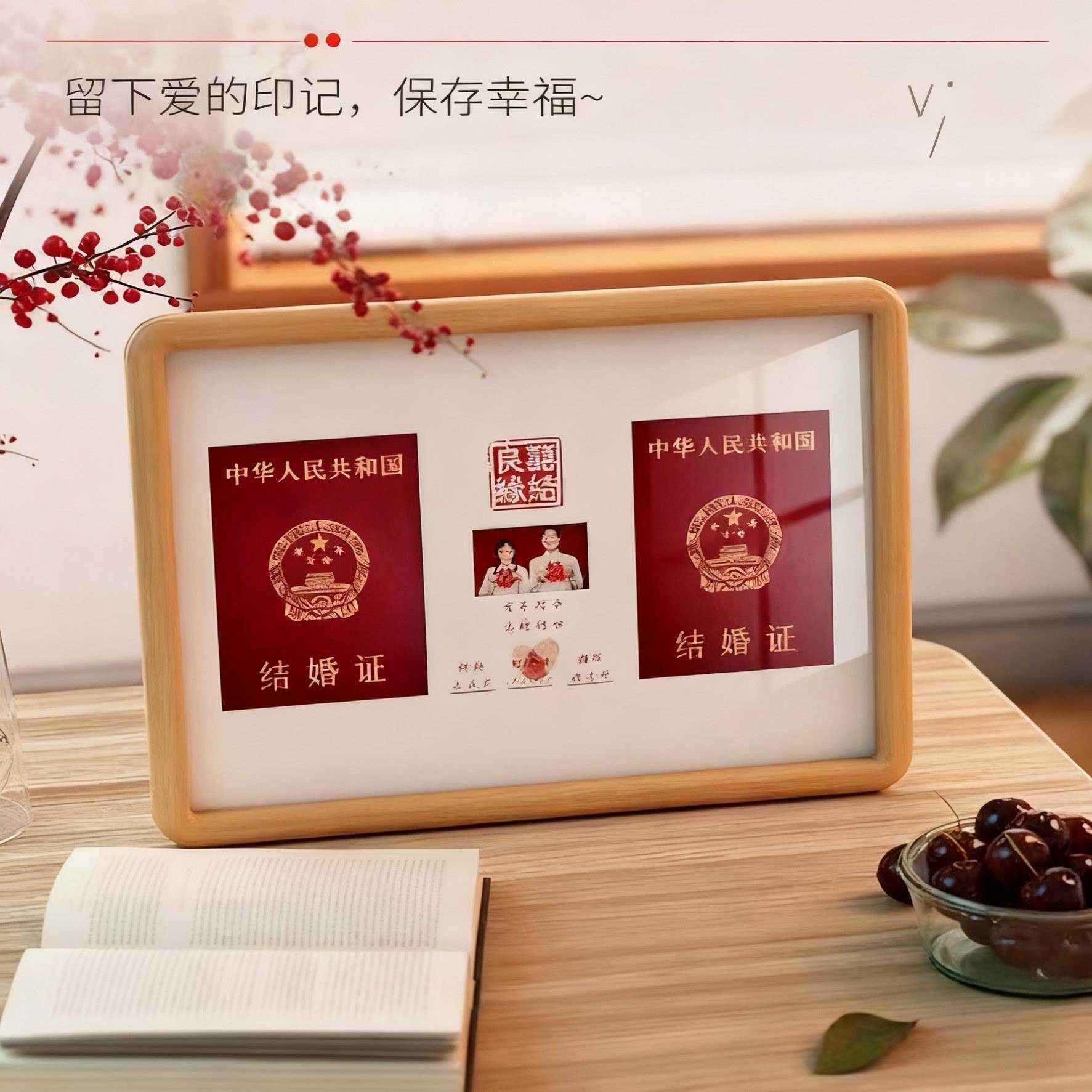 结婚证摆台定制打印结婚照登记照实木相框a4创意证书展示框高级