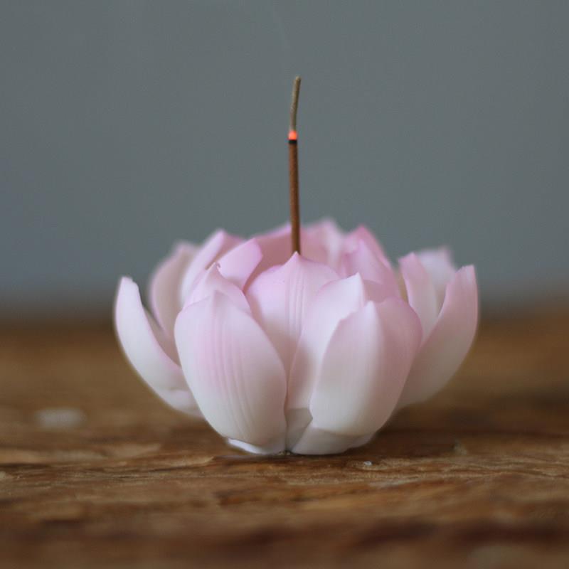 手工荷花陶瓷禅意香插香炉莲花陶瓷小香插线香室内茶道摆件