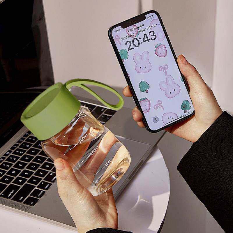 慧谷湖 玻璃杯水杯刻度杯牛奶杯咖啡杯可携式早餐杯豆浆杯外带小
